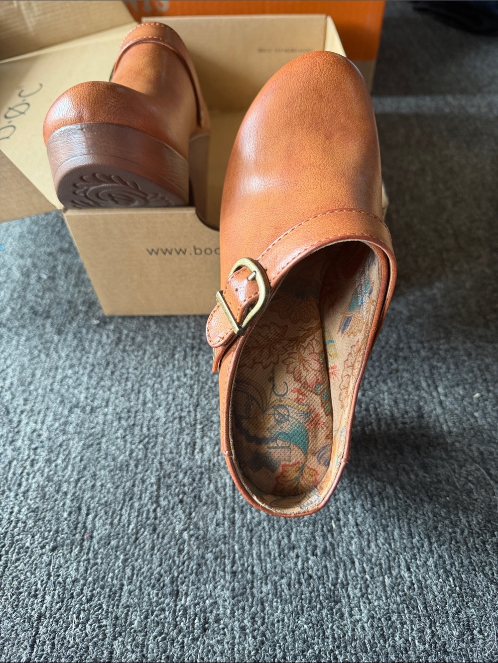 boc Tan Leather Slip-On Mule with Buckle Accent